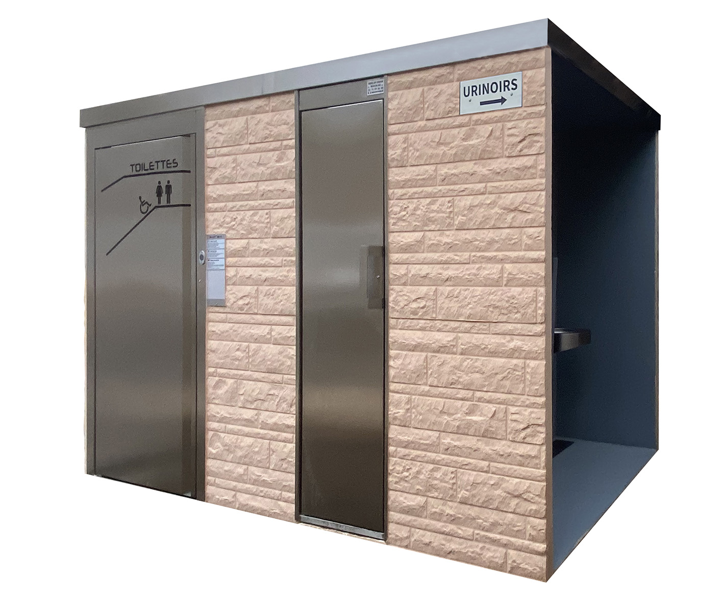 Cabine PMR + urinoirs semi-extérieur Cabine PMR urinoir